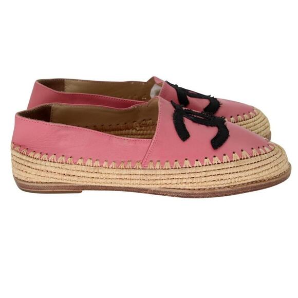 Chanel Espadrille 37 Lambskin Leather Woven Raffia Flats CC-S0207P-C014 - Picture 6 of 11